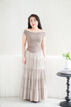 Reika Cowl Neck Ruched Top in Brown