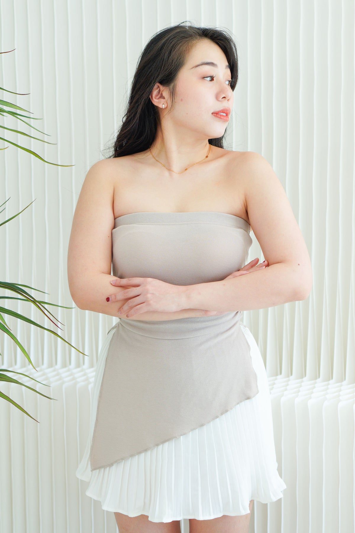 Talia Tube Padded Ruched Top in Beige