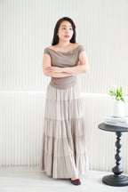 Reika Cowl Neck Ruched Top in Brown