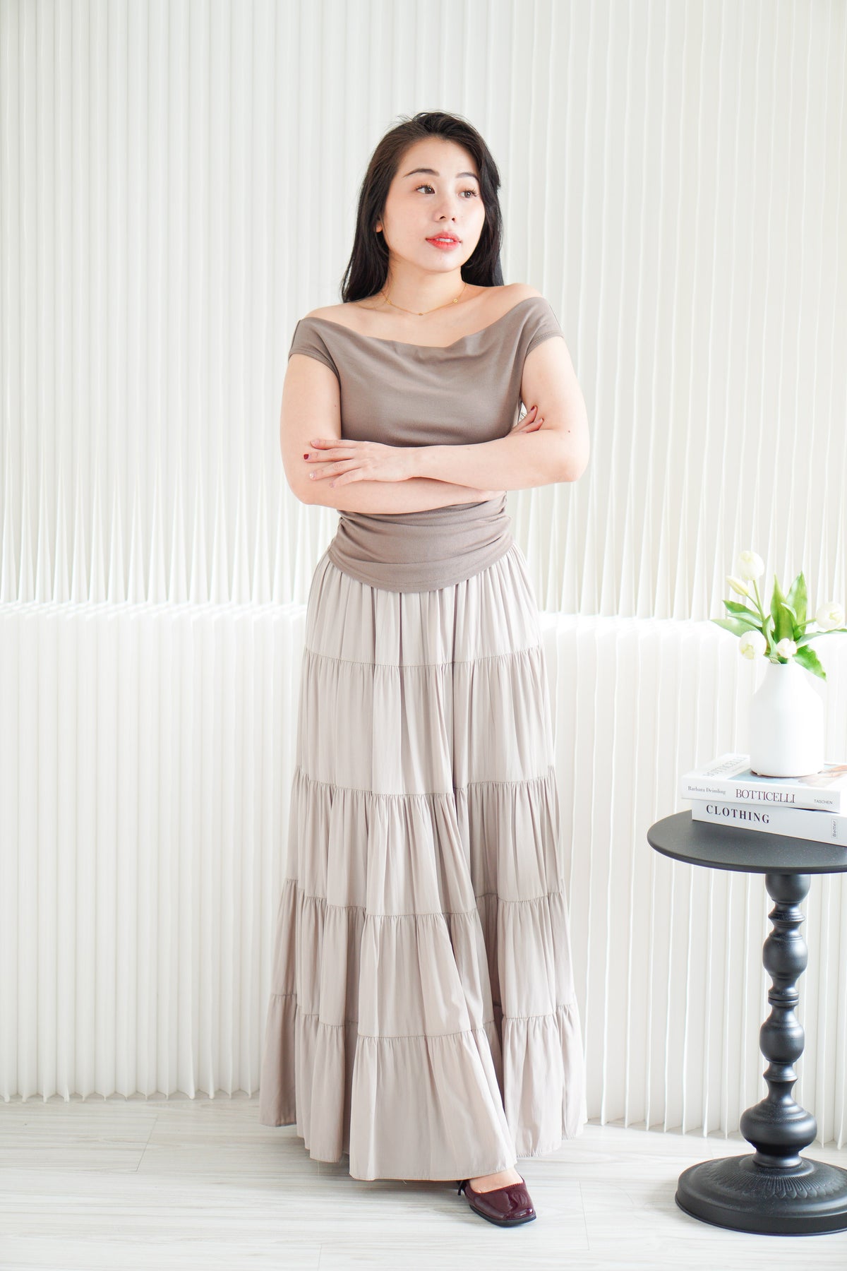 Reika Cowl Neck Ruched Top in Brown