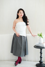 Ziski High Waist Maxi Pleated Skirt in Grey