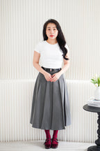 Ziski High Waist Maxi Pleated Skirt in Grey