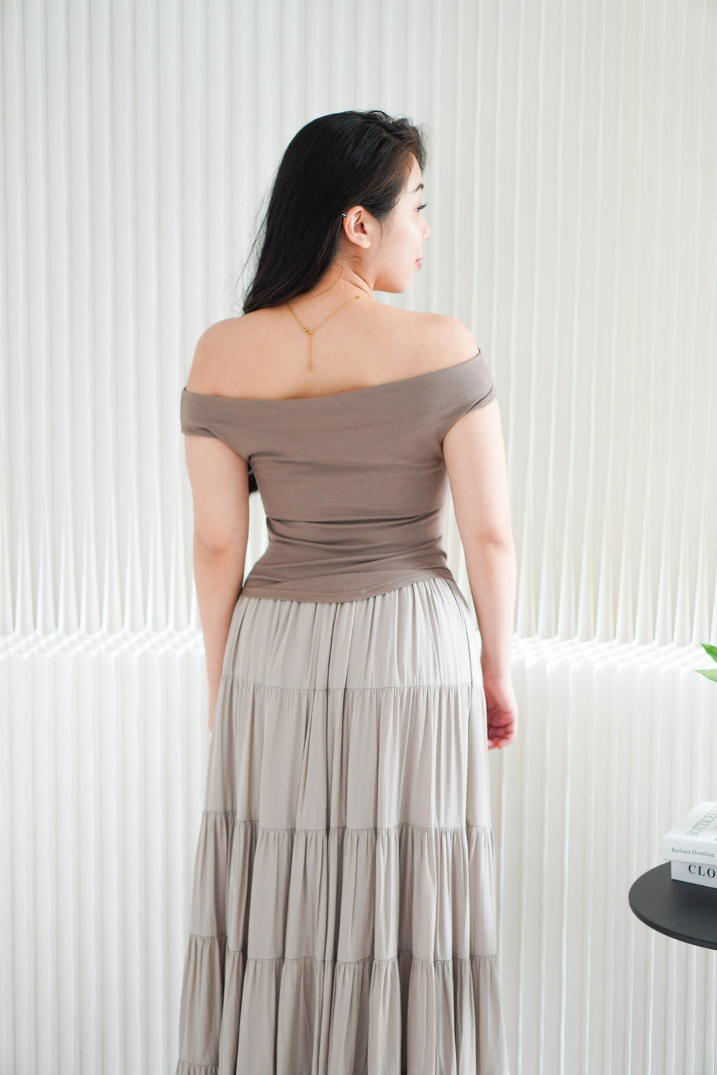 Reika Cowl Neck Ruched Top in Brown