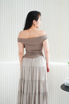 Reika Cowl Neck Ruched Top in Brown
