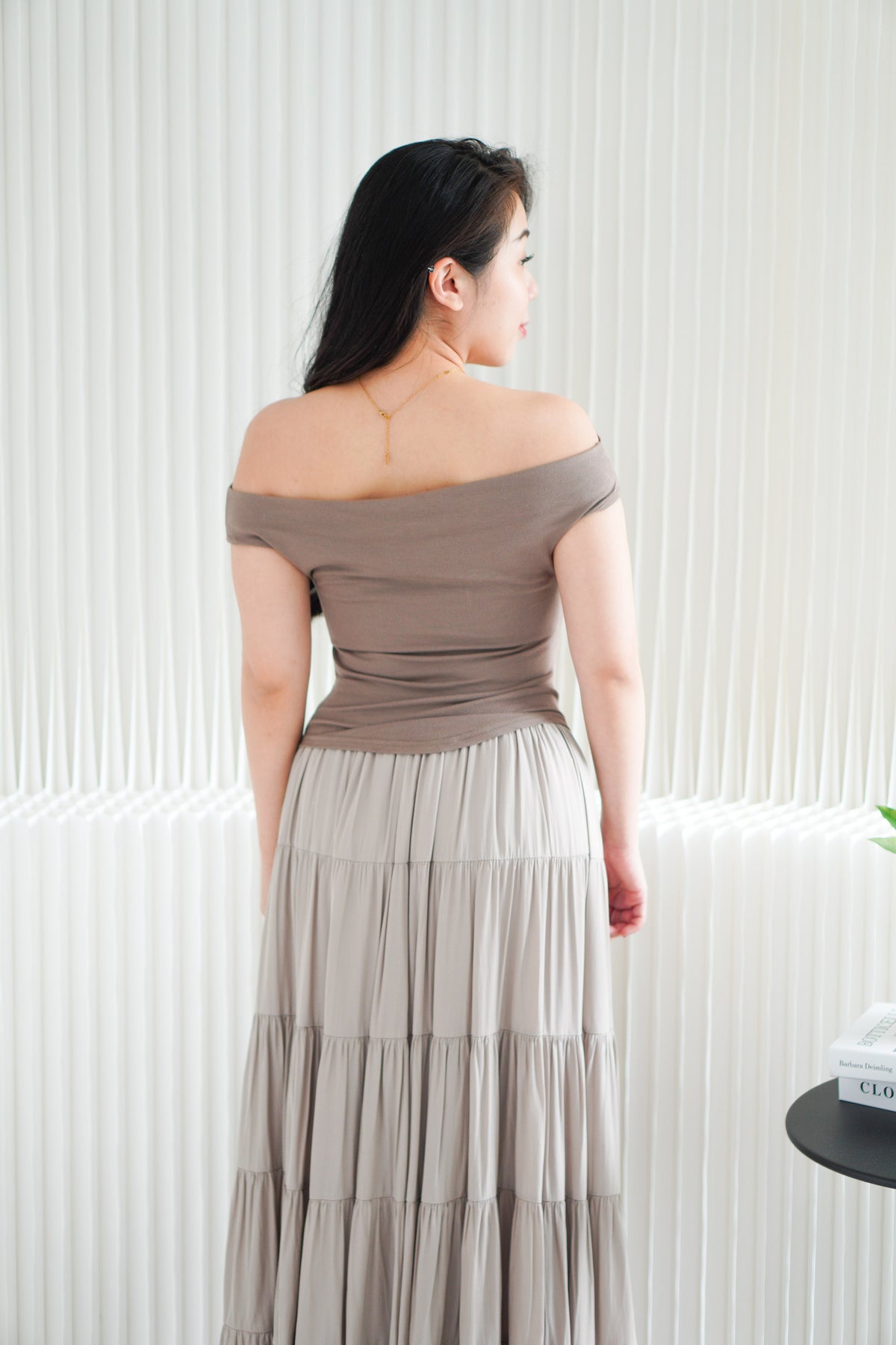 Reika Cowl Neck Ruched Top in Brown