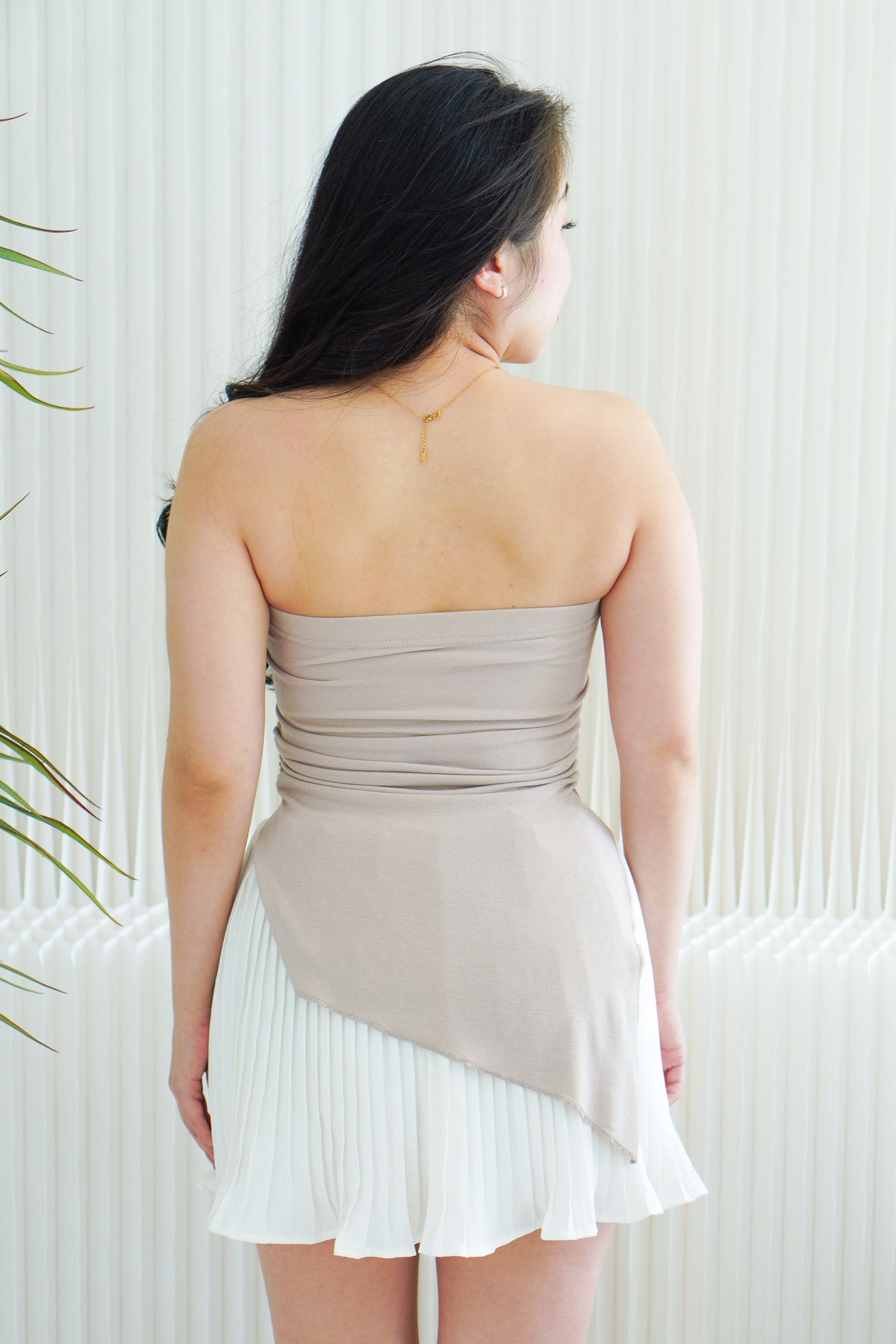Talia Tube Padded Ruched Top in Beige