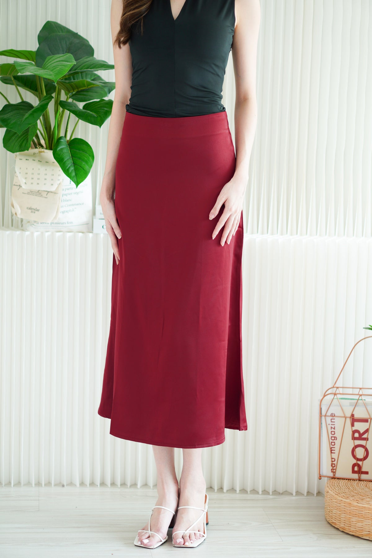 Kaela Satin Skirt in Dark Red