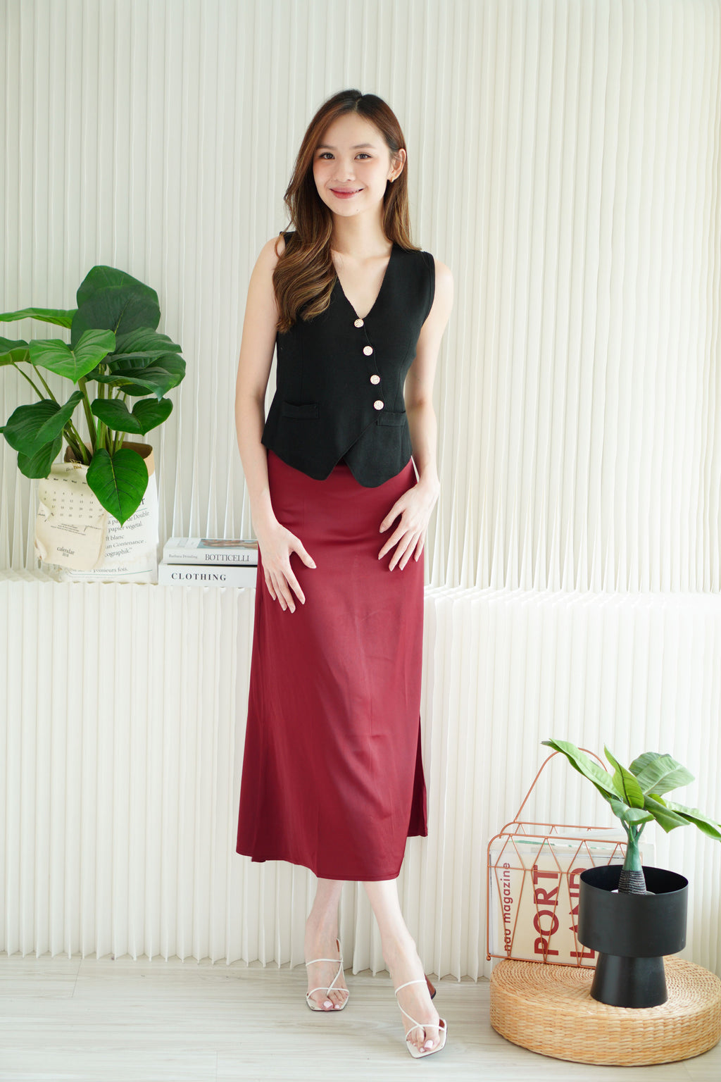 Kaela Satin Skirt in Dark Red