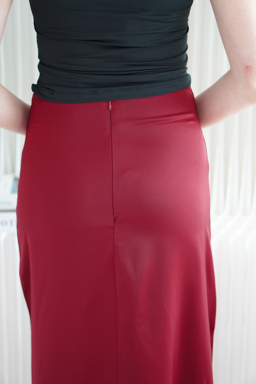 Kaela Satin Skirt in Dark Red