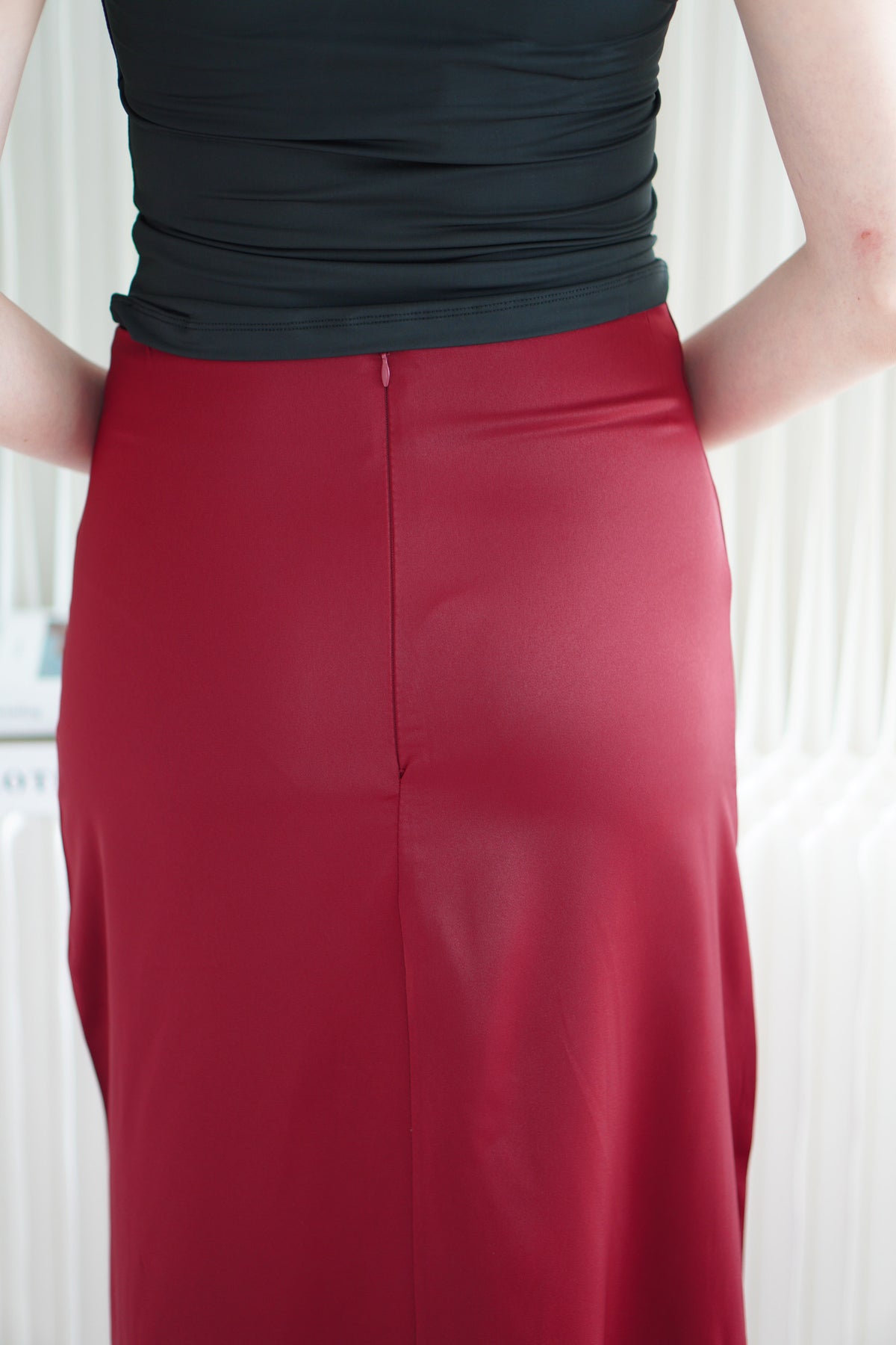 Kaela Satin Skirt in Dark Red