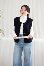 Vaila Round Neck Knit Vest Top in Black