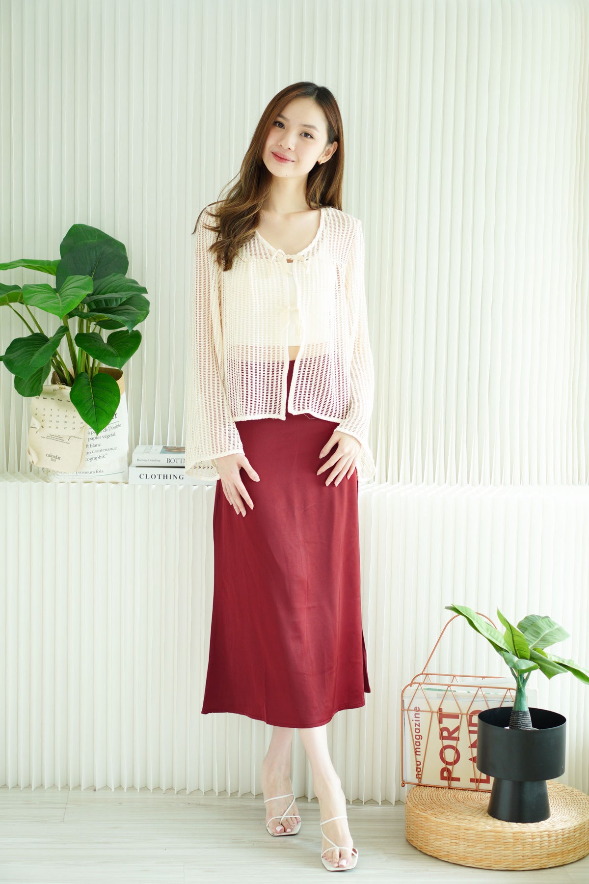 Kaela Satin Skirt in Dark Red