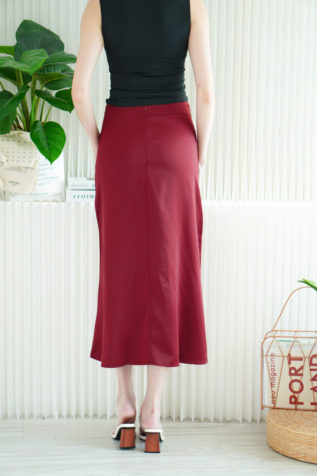 Kaela Satin Skirt in Dark Red