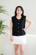 Vaila Round Neck Knit Vest Top in Black