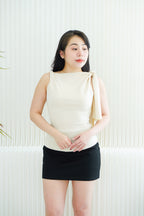 Lioris Boat Neck Tie Top in Beige
