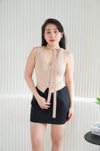 Ruphie Button Sleeveless Top with Choker Sash in Khaki