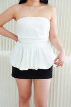 Frenchie Ruched Peplum Tube Top in White