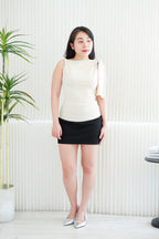Lioris Boat Neck Tie Top in Beige