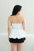 Frenchie Ruched Peplum Tube Top in White