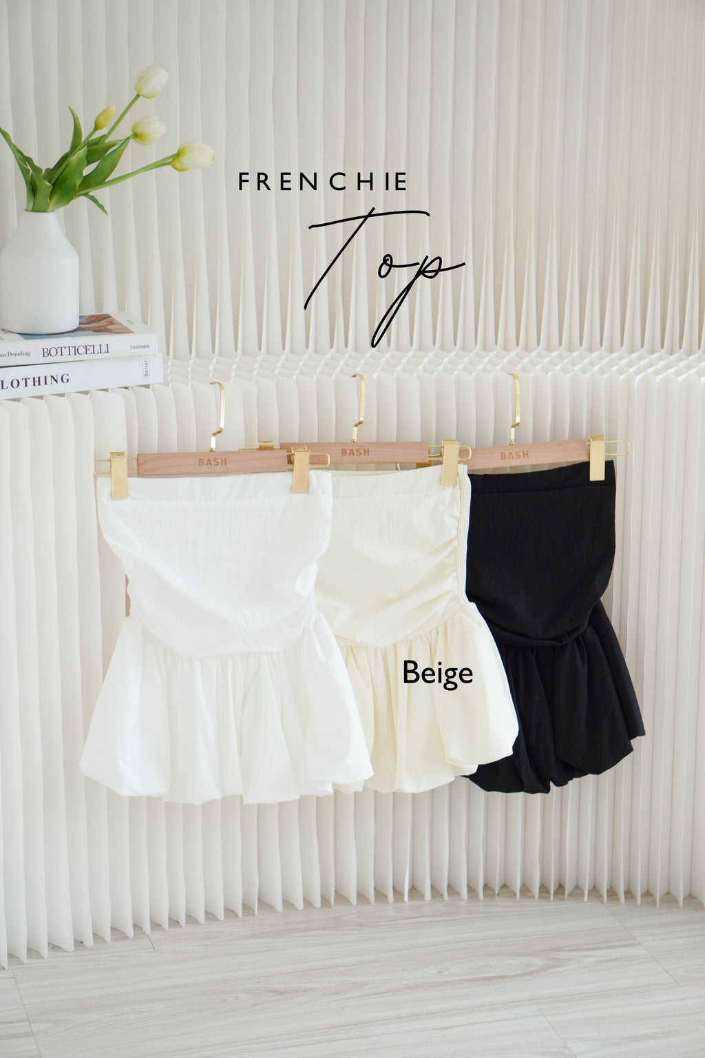 Frenchie Ruched Peplum Tube Top in Beige