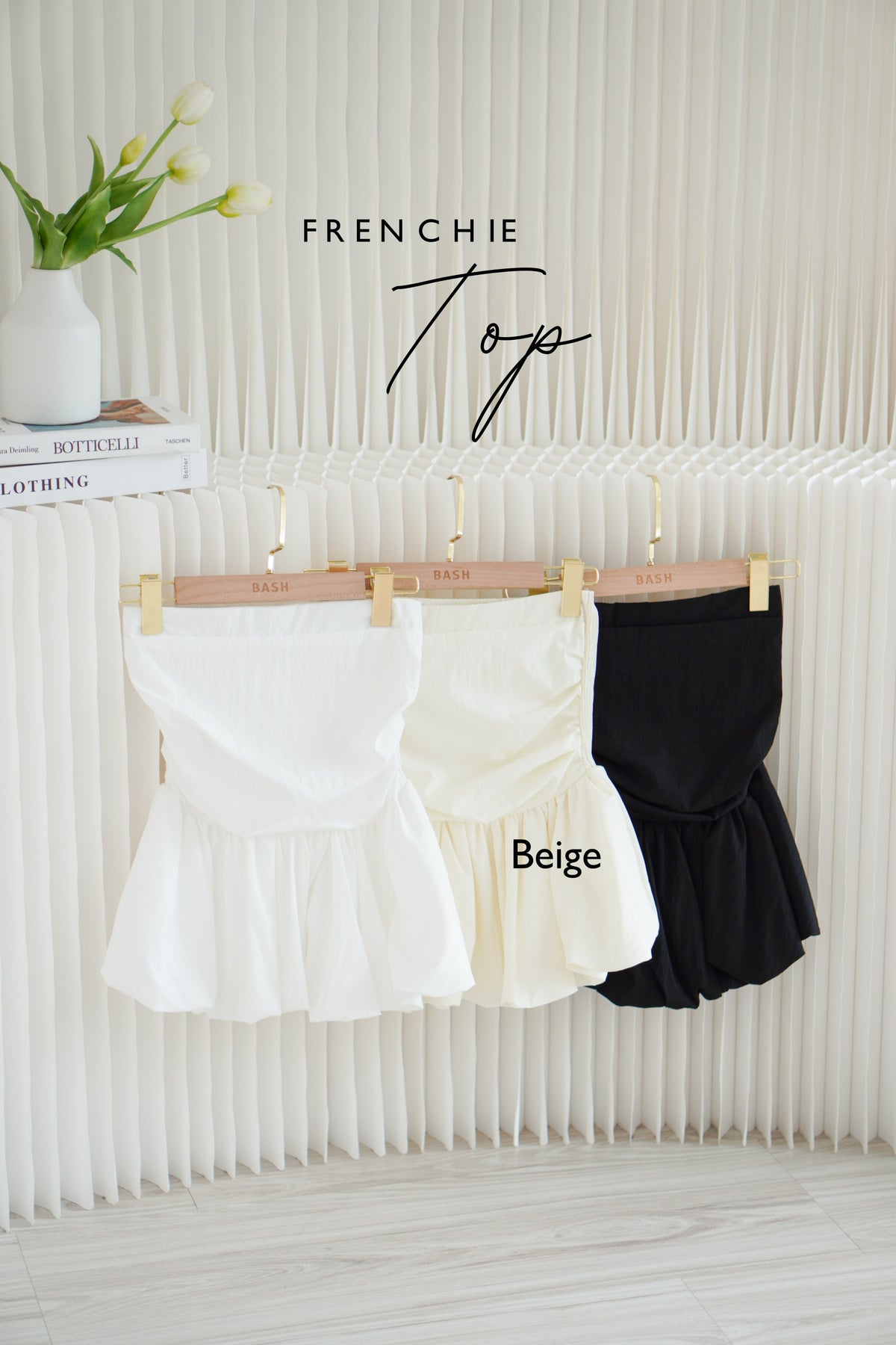 Frenchie Ruched Peplum Tube Top in Beige