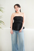 Frenchie Ruched Peplum Tube Top in Black