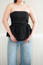 Frenchie Ruched Peplum Tube Top in Black