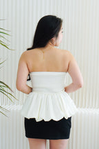 Frenchie Ruched Peplum Tube Top in Beige