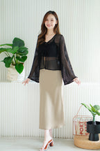 (BACKORDER) Zeni Ribbon Front-Tie Fish Net Top in Black