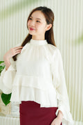 (BACKORDER) Selia Ruffles Long Sleeve Blouse Top in Light Cream