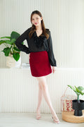 Niya Ruffles Long Sleeve Front-Tie Top in Black