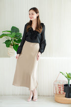 Niya Ruffles Long Sleeve Front-Tie Top in Black