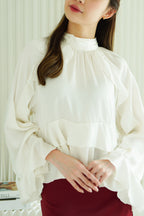 (BACKORDER) Selia Ruffles Long Sleeve Blouse Top in Light Cream
