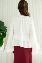 (BACKORDER) Selia Ruffles Long Sleeve Blouse Top in Light Cream