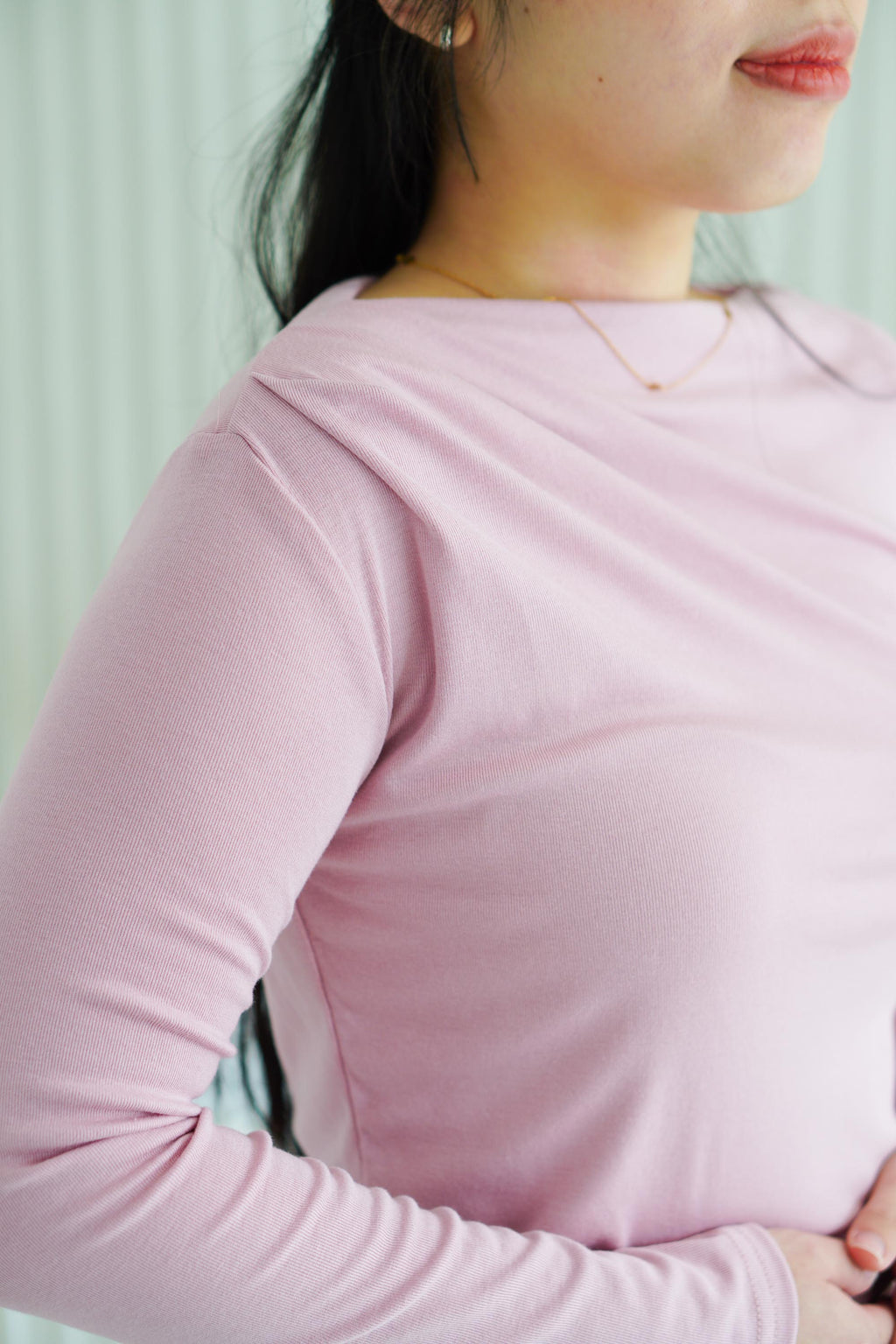 Belinda Long Sleeve 2 Way Boat Neck Top in Pink