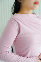 Belinda Long Sleeve 2 Way Boat Neck Top in Pink