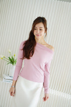 Belinda Long Sleeve 2 Way Boat Neck Top in Pink