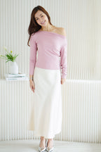Belinda Long Sleeve 2 Way Boat Neck Top in Pink