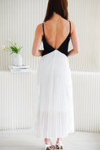 Monovi Pleated Maxi Dress in Black and White