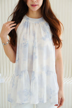 Kalice Flowy Mini Ombre Dress Top in White & Blue