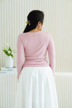 Belinda Long Sleeve 2 Way Boat Neck Top in Pink