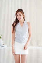 Maris Stripes Button Sleeveless Top in Light Grey Blue