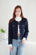 Vion Tweed Jacket Top in Dark Blue