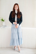 Vion Tweed Jacket Top in Dark Blue