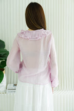 Niya Ruffles Long Sleeve Front-Tie Top in Mauve Pink