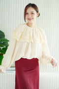 Thalia Long Sleeve Lace Blouse Top in Cream