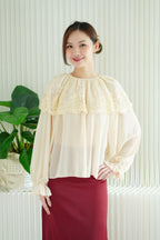 Thalia Long Sleeve Lace Blouse Top in Cream