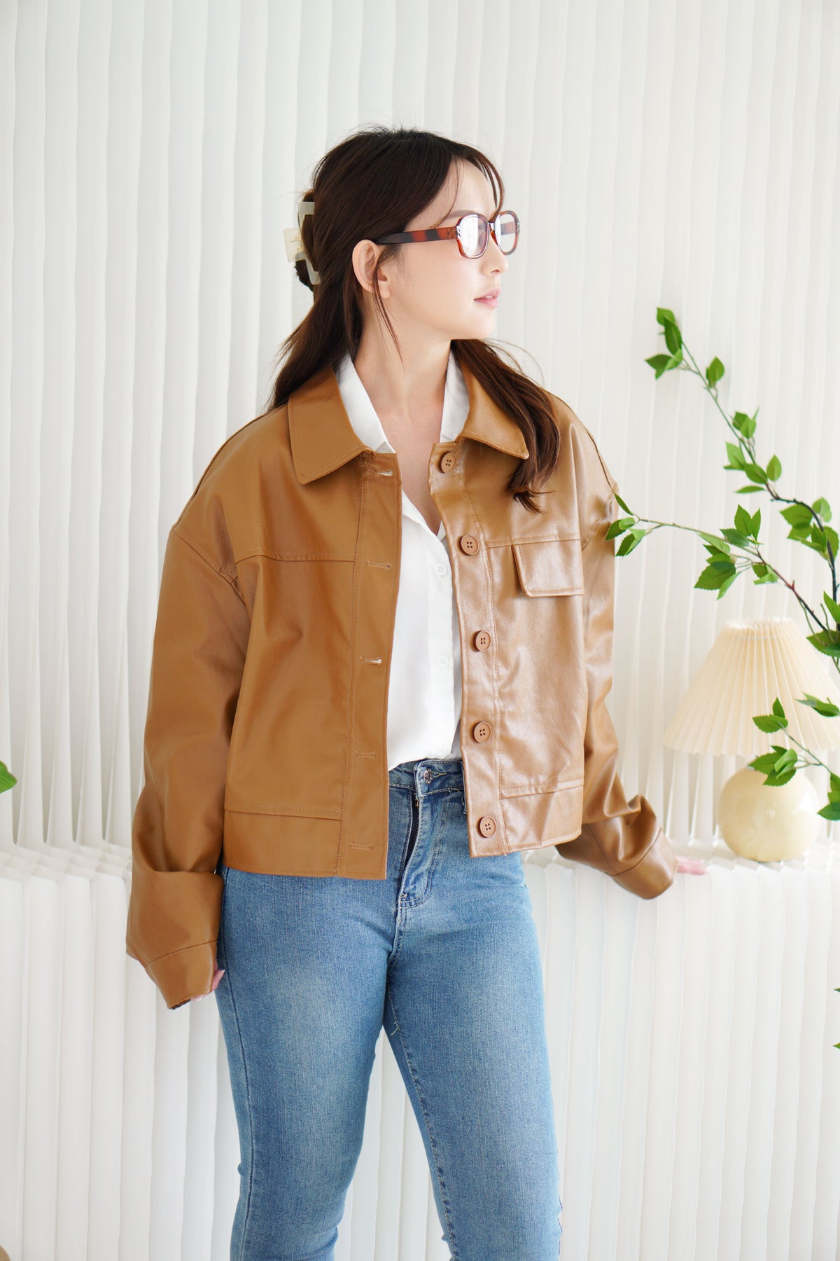 Timesquare Faux Leather Jacket in Brown