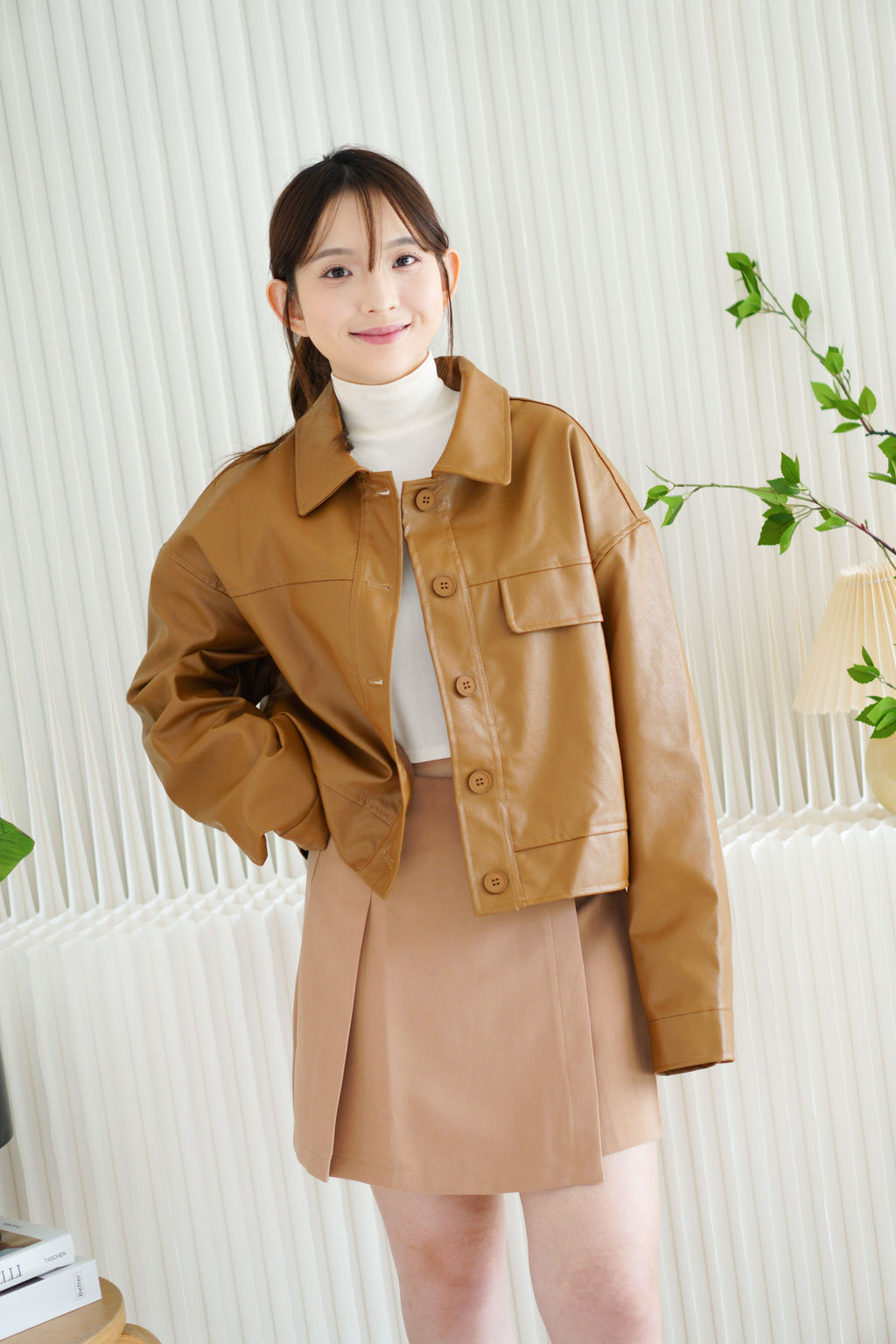 Timesquare Faux Leather Jacket in Brown