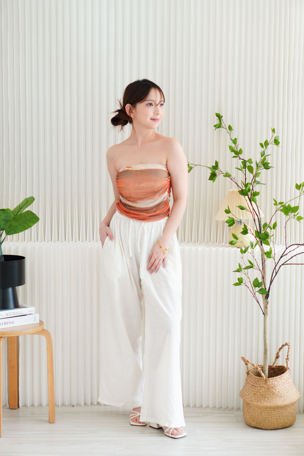 Bali Ombre Mesh Padded Tube Top in Brown Orange